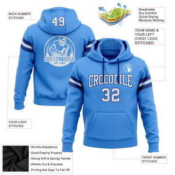 Custom Stitched Electric Blue White-Royal Football Pullover Sweatshirt Hoodie