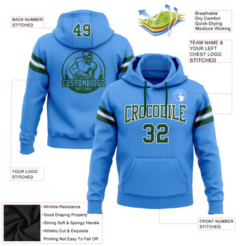 Custom Stitched Electric Blue Green-White Football Pullover Sweatshirt Hoodie