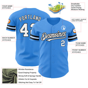 Custom Electric Blue White-Black Authentic Baseball Jersey