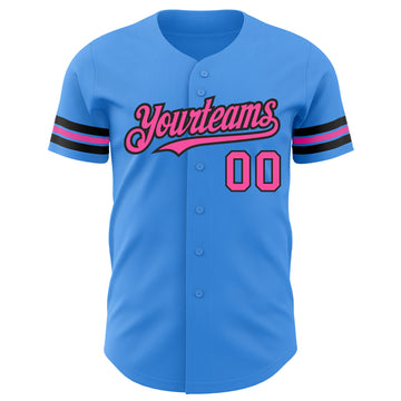 Custom Electric Blue Pink-Black Authentic Baseball Jersey