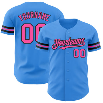 Custom Electric Blue Pink-Black Authentic Baseball Jersey