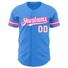 Load image into Gallery viewer, Custom Electric Blue White-Pink Authentic Baseball Jersey
