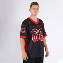 Load image into Gallery viewer, Custom Black Red-Gray Mesh Drift Fashion Football Jersey
