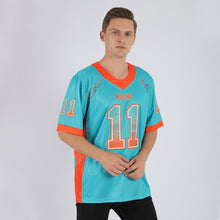 Load image into Gallery viewer, Custom Aqua Orange-White Drift Fashion Football Jersey
