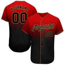 Load image into Gallery viewer, Custom Red Black-Old Gold Authentic Fade Fashion Baseball Jersey

