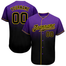Load image into Gallery viewer, Custom Purple Black-Gold Authentic Fade Fashion Baseball Jersey
