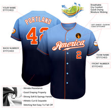 Load image into Gallery viewer, Custom Light Blue Orange-Navy Authentic Fade Fashion Baseball Jersey
