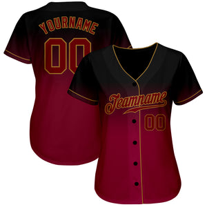 Custom Black Crimson-Old Gold Authentic Fade Fashion Baseball Jersey