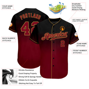 Custom Black Crimson-Old Gold Authentic Fade Fashion Baseball Jersey