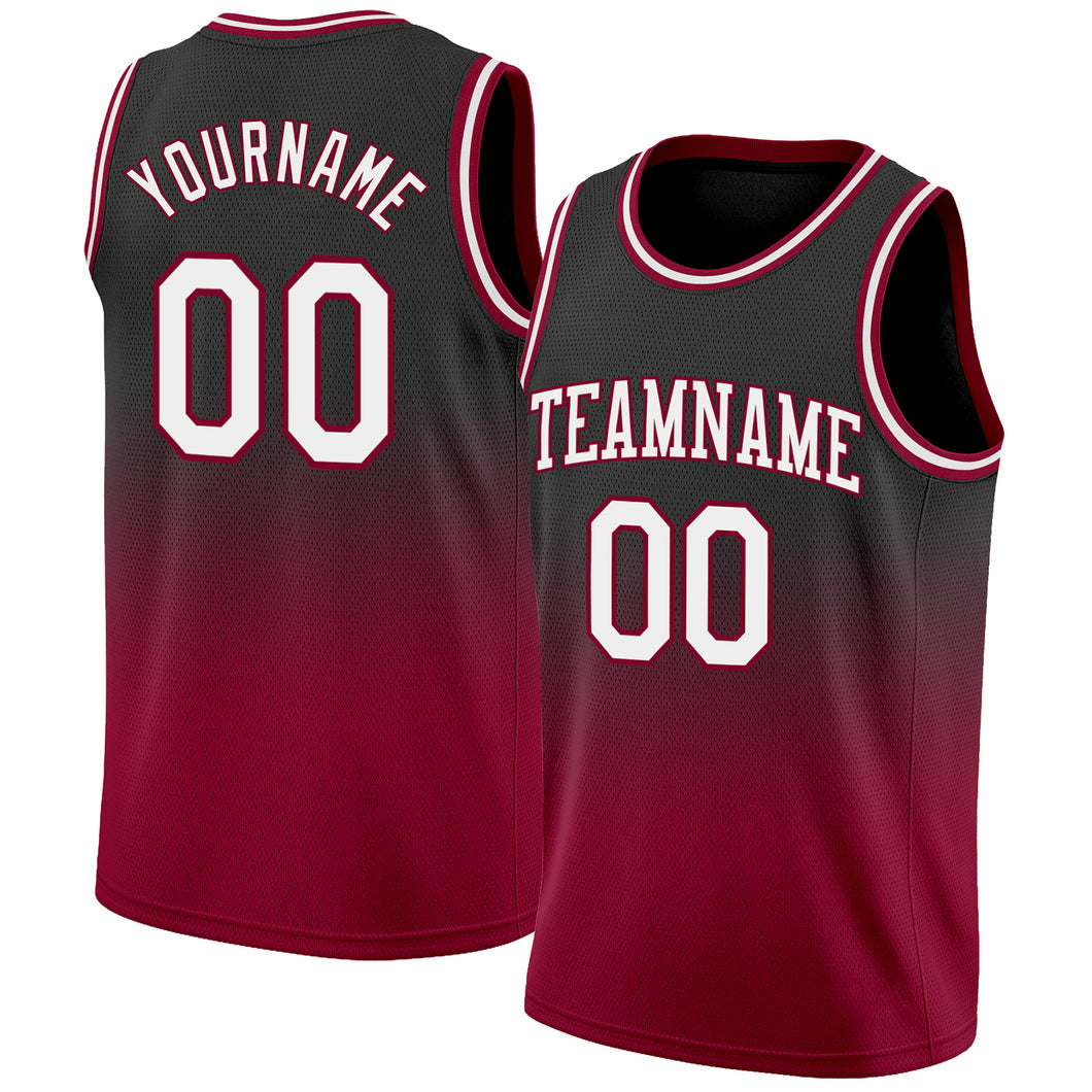 Custom Black White-Maroon Authentic Fade Fashion Basketball Jersey