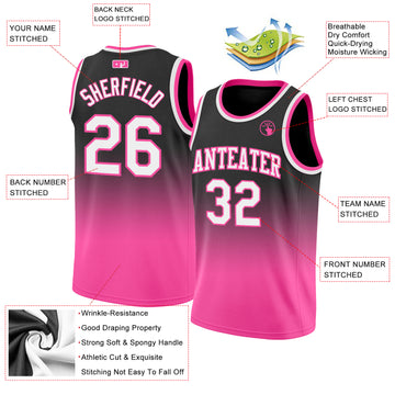 Custom Black White-Pink Authentic Fade Fashion Basketball Jersey