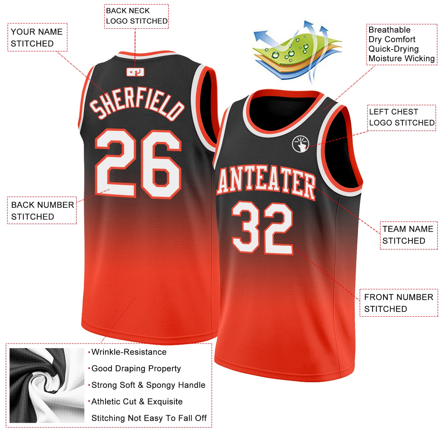 Custom Black Black-Gray Authentic Fade Fashion Basketball Jersey