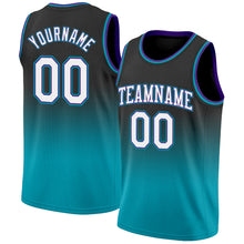 Load image into Gallery viewer, Custom Black White-Teal Authentic Fade Fashion Basketball Jersey
