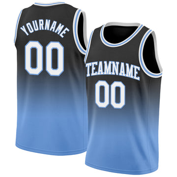 Custom Black White-Light Blue Authentic Fade Fashion Basketball Jersey