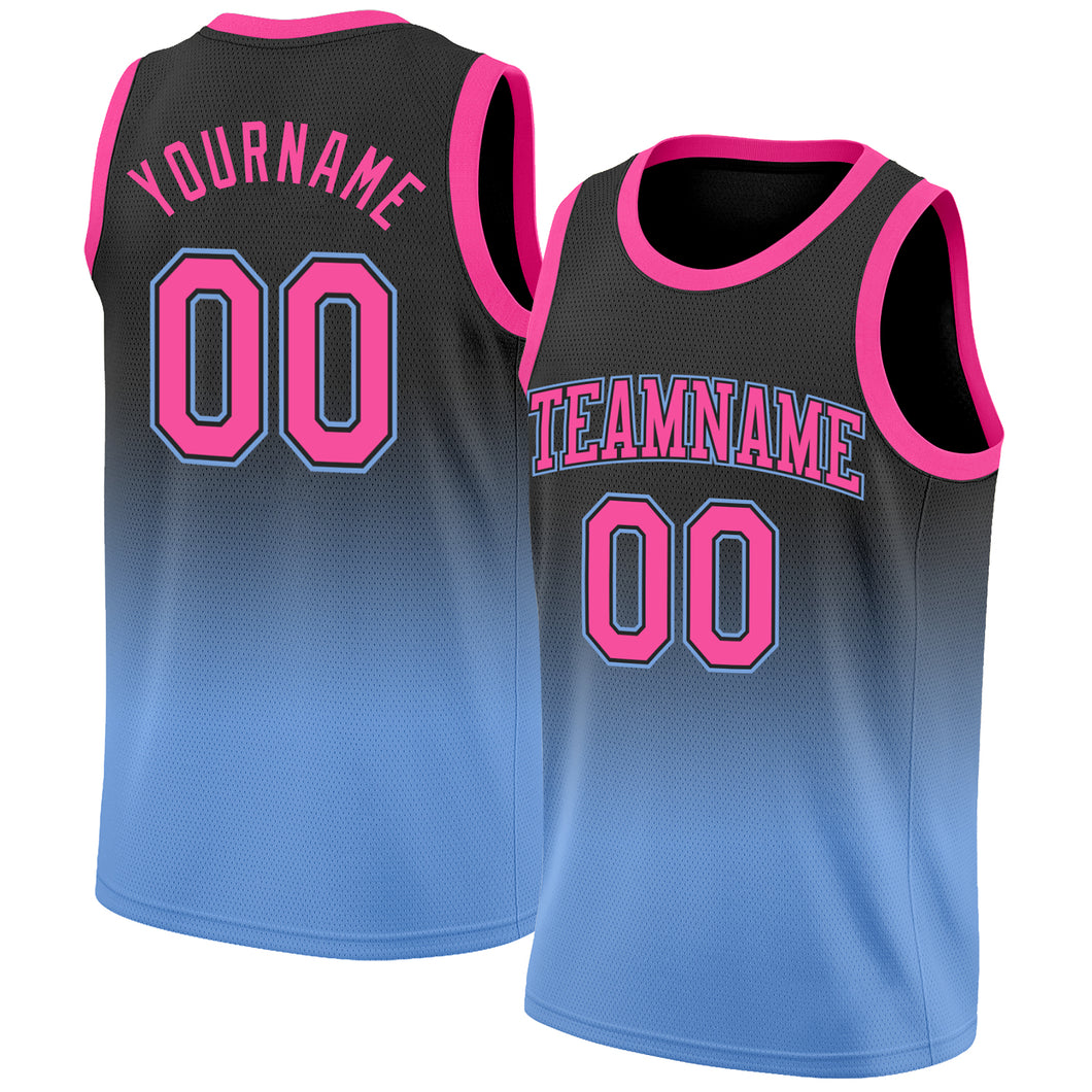 Custom Black Black-Light Blue Round Neck Sublimation Basketball