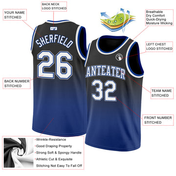 Custom Black White-Royal Authentic Fade Fashion Basketball Jersey