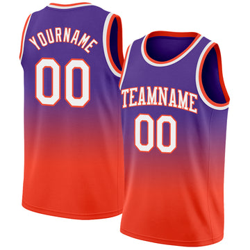 Custom Purple White-Orange Authentic Fade Fashion Basketball Jersey