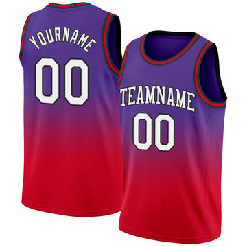 Custom Purple White-Red Authentic Fade Fashion Basketball Jersey