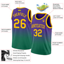 Load image into Gallery viewer, Custom Purple Gold-Kelly Green Authentic Fade Fashion Basketball Jersey
