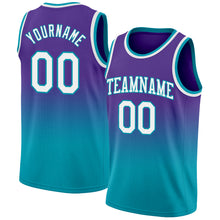 Load image into Gallery viewer, Custom Purple White-Teal Authentic Fade Fashion Basketball Jersey
