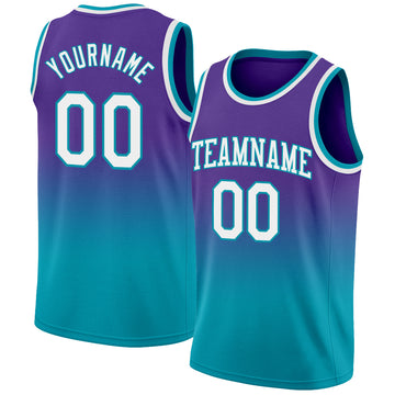 Custom Purple White-Teal Authentic Fade Fashion Basketball Jersey