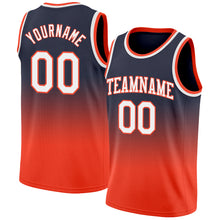 Load image into Gallery viewer, Custom Navy White-Orange Authentic Fade Fashion Basketball Jersey
