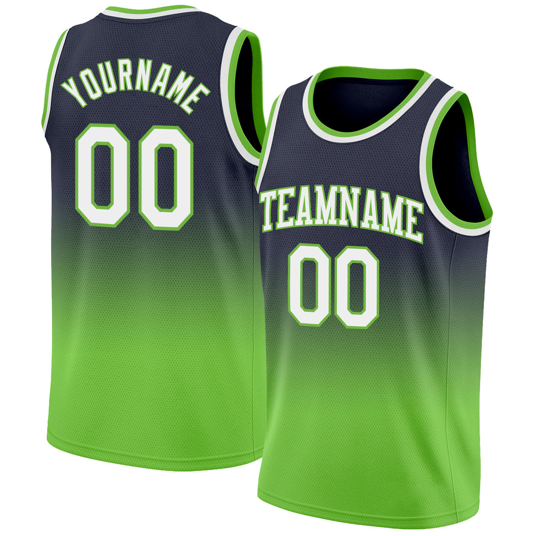 Custom Neon Green White-Light Blue Round Neck Sublimation Basketball Suit  Jersey