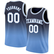 Load image into Gallery viewer, Custom Navy White-Light Blue Authentic Fade Fashion Basketball Jersey
