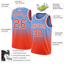 Load image into Gallery viewer, Custom Light Blue Orange-White Authentic Fade Fashion Basketball Jersey

