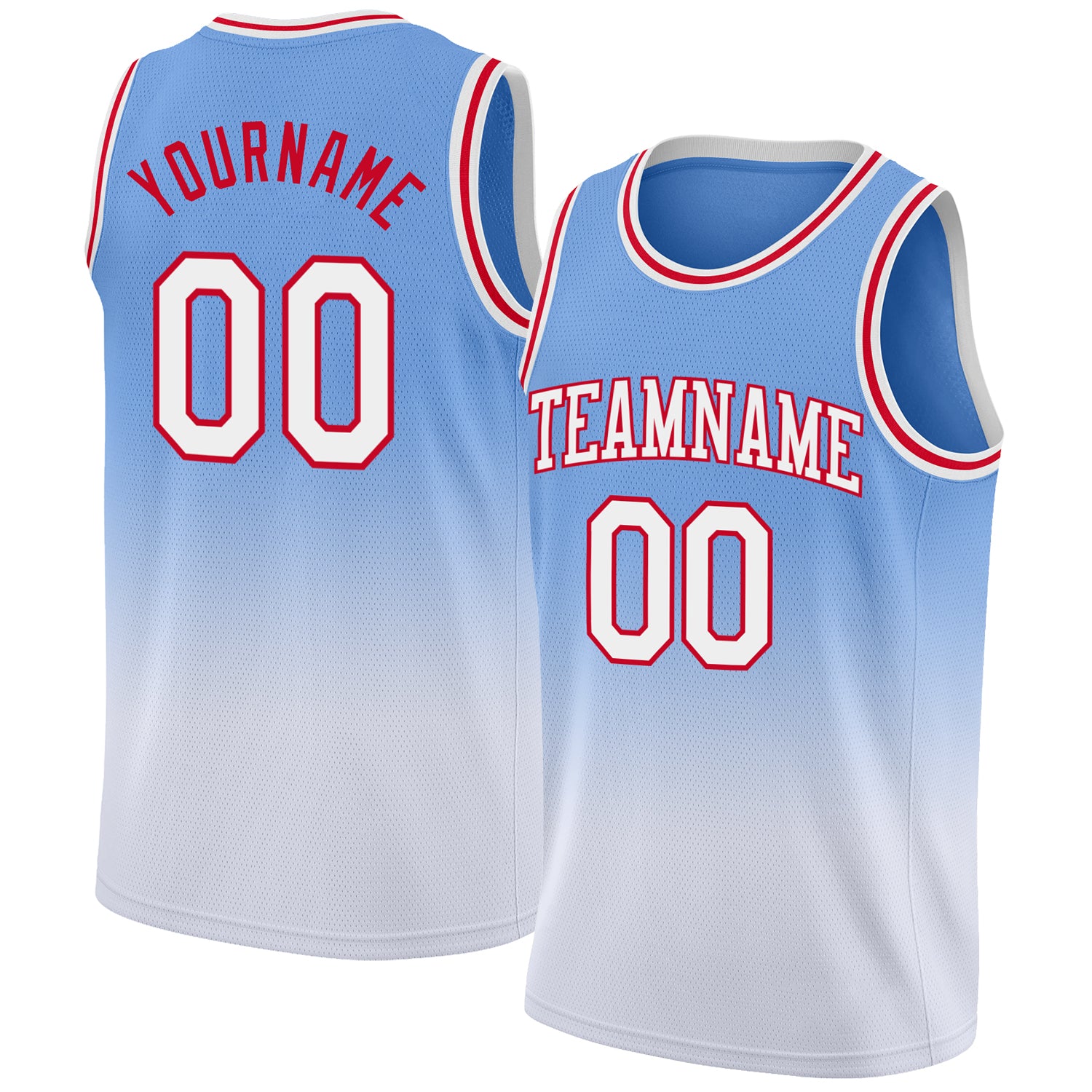 Custom Light Blue White-Red Authentic Fade Fashion Basketball