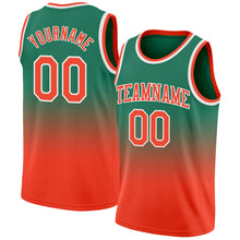 Load image into Gallery viewer, Custom Kelly Green Orange-White Authentic Fade Fashion Basketball Jersey
