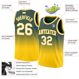 Custom Hunter Green White-Gold Authentic Fade Fashion Basketball Jersey