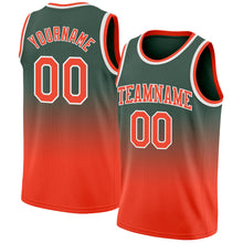Load image into Gallery viewer, Custom Hunter Green Orange-White Authentic Fade Fashion Basketball Jersey
