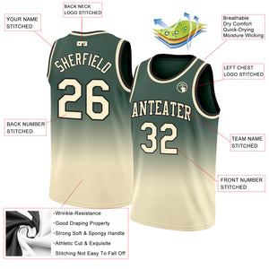 Custom Hunter Green Cream-Black Authentic Fade Fashion Basketball Jersey