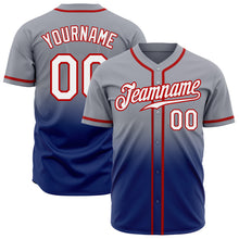 Load image into Gallery viewer, Custom Gray White Royal-Red Authentic Fade Fashion Baseball Jersey

