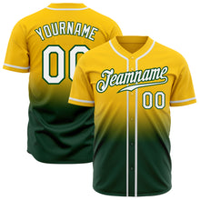 Load image into Gallery viewer, Custom Yellow White-Green Authentic Fade Fashion Baseball Jersey

