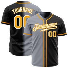 Load image into Gallery viewer, Custom Black Gold Gray-White Authentic Gradient Fashion Baseball Jersey
