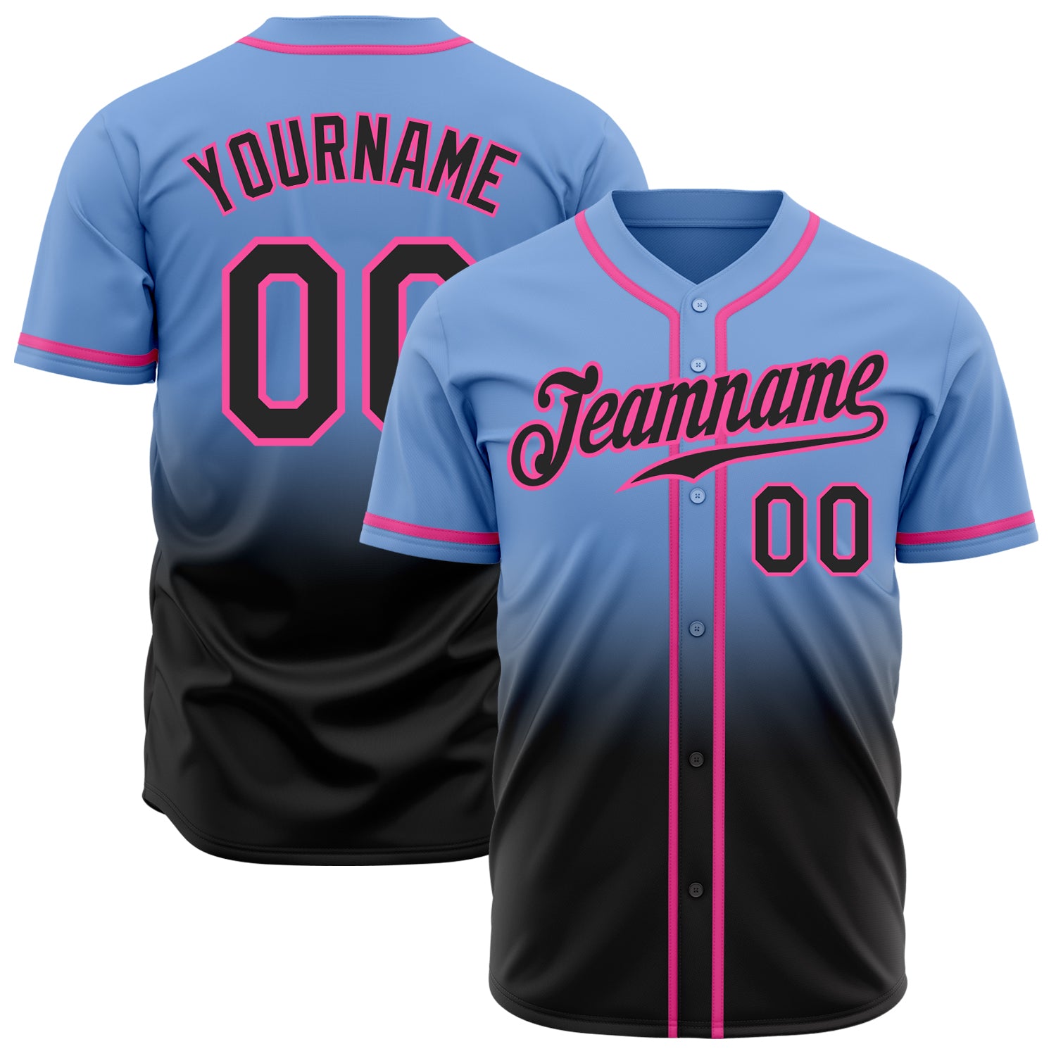 Custom Light Blue Black-Pink Authentic Fade Fashion Baseball