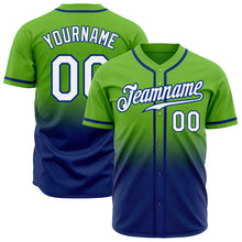 Load image into Gallery viewer, Custom Neon Green White-Royal Authentic Fade Fashion Baseball Jersey
