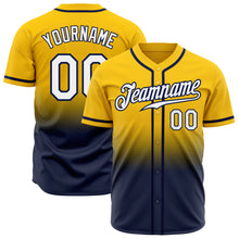 Load image into Gallery viewer, Custom Yellow White-Navy Authentic Fade Fashion Baseball Jersey
