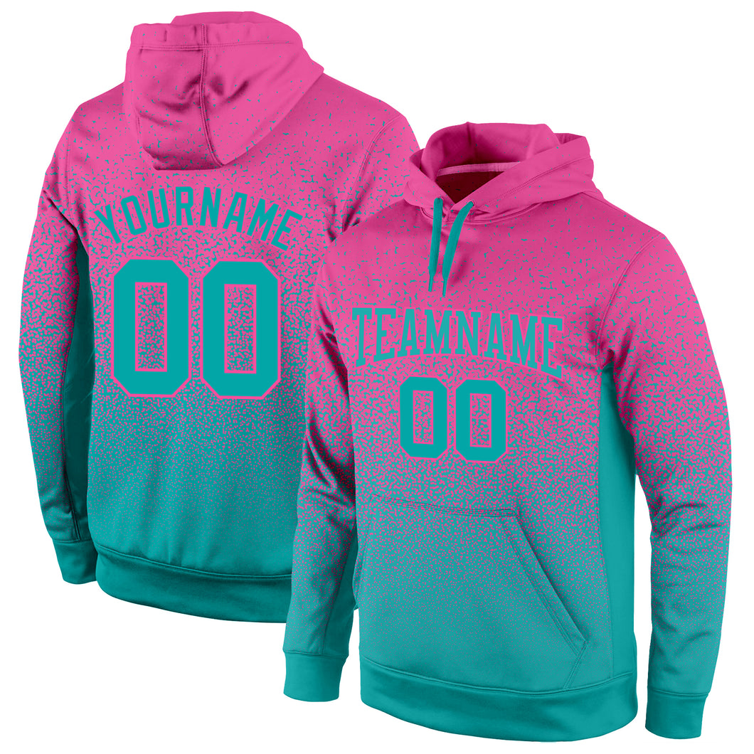 Custom Stitched Pink Aqua Fade Fashion Sports Pullover Sweatshirt Hoodie