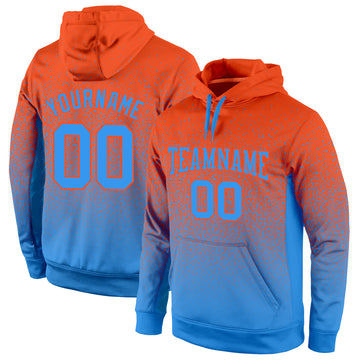 Custom Stitched Orange Powder Blue Fade Fashion Sports Pullover Sweatshirt Hoodie
