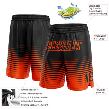 Custom Black Orange Pinstripe Fade Fashion Authentic Basketball Shorts