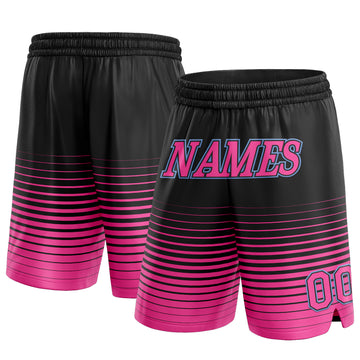 Custom Black Pink-Light Blue Pinstripe Fade Fashion Authentic Basketball Shorts