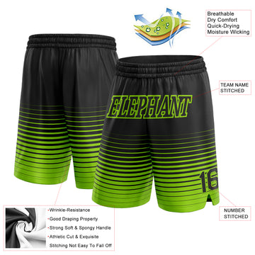 Custom Black Neon Green Pinstripe Fade Fashion Authentic Basketball Shorts