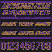 Load image into Gallery viewer, Custom Black Purple-Old Gold Pinstripe Fade Fashion Authentic Basketball Shorts
