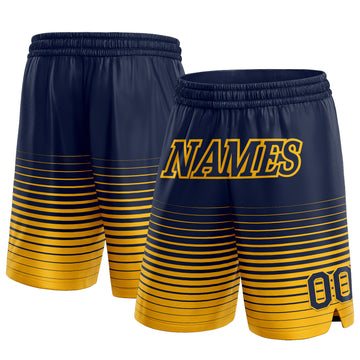 Custom Navy Gold Pinstripe Fade Fashion Authentic Basketball Shorts