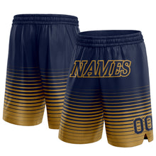 Load image into Gallery viewer, Custom Navy Old Gold Pinstripe Fade Fashion Authentic Basketball Shorts
