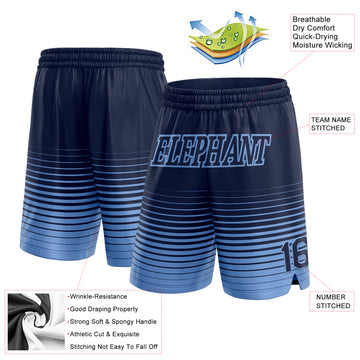 Custom Navy Light Blue Pinstripe Fade Fashion Authentic Basketball Shorts