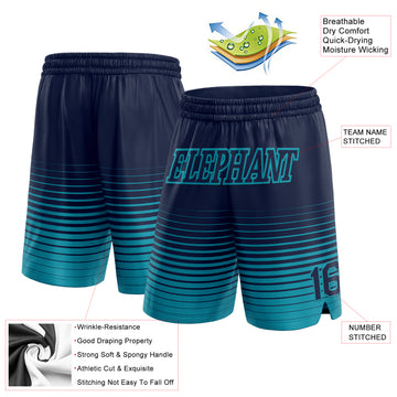 Custom Navy Teal Pinstripe Fade Fashion Authentic Basketball Shorts